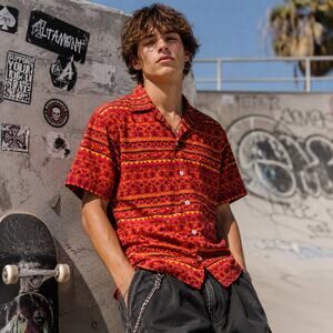 Altamont Y2K Skate Geometric Mens Shirt Sz M Festival Button Rave Aztec Indie